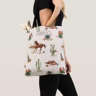 Bolsa Tote Cowgirl do Deserto de Cactus Ocidental Personaliza