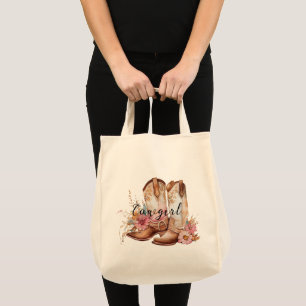 Bolsa Tote Cowgirl Pink Cream Brown Cowhide Floral Boots