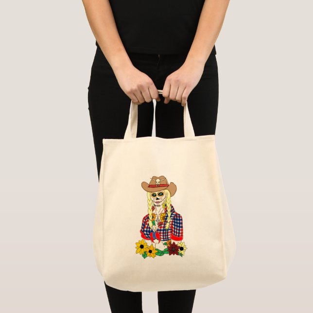 Bolsa Tote Cowgirl Sugar Skull (Frente (produto))