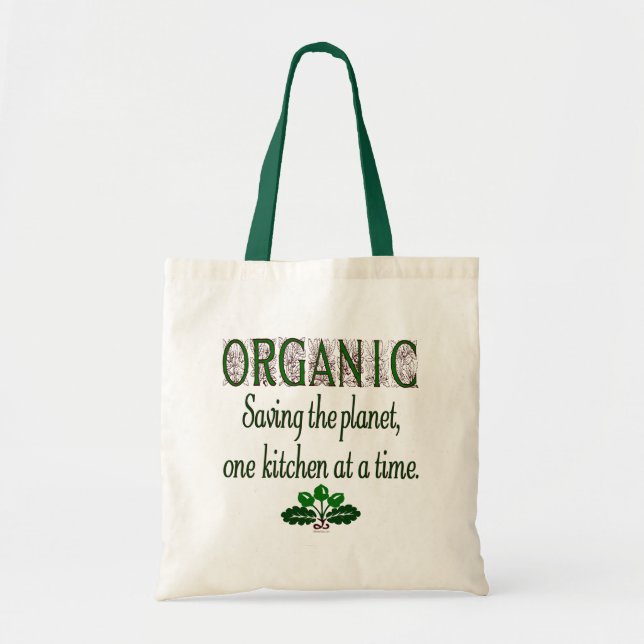 Bolsa Tote Cozinha Verde Orgânica Dizendo Canvas (Frente)