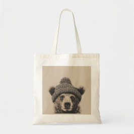 Bolsa Tote Cozy Bear in Beanie - Cute Winter Animal 
