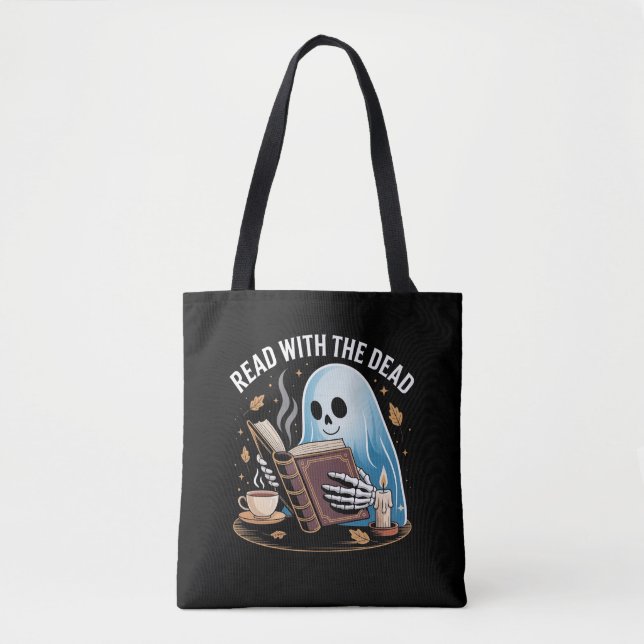 Bolsa Tote Cozy Bookish Halloween Ghost Skeleton Reading Bols (Frente)