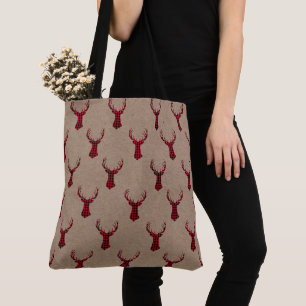 Bolsa Tote Cozy Modern Deer Kraft Xadrez Natal