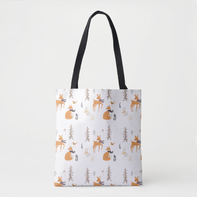 Bolsa Tote Cozy Winter Woodland Animal Folk Art Christmas (Frente)