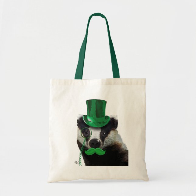 Bolsa Tote Crachá com chapéu verde e bigode (Frente)