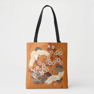 Bolsa Tote CRANES AND COLOR SAKURA. Colorful floral seamless