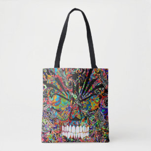 Bolsa Tote Crânio abstrato, branco e colorido