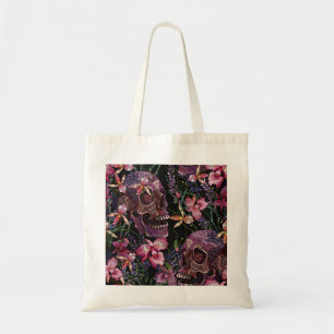 Bolsa Tote Crânio bordado: Padrão Orquídeo Gótico