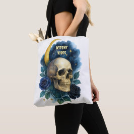 Bolsa Tote Crânio Bruxo Estética Gótica Floral Escura