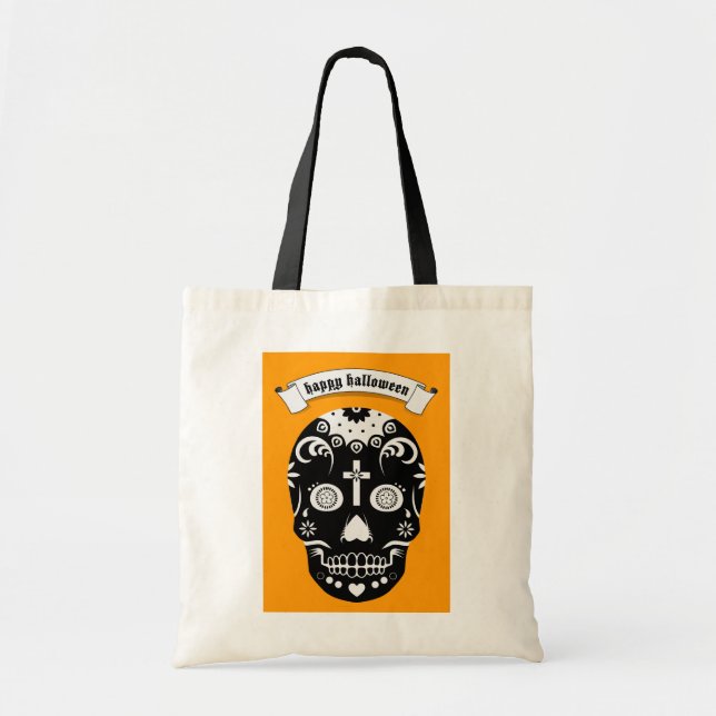 Bolsa Tote crânio de açúcar de halloween feliz (Frente)