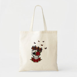 Bolsa Tote Cranio de Borboleta e Flores de Rosas Vermelhas Vi