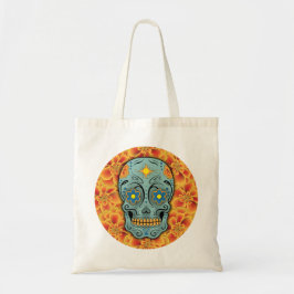 Bolsa Tote Crânio do açúcar (Dia dos Mortos) (Azul)