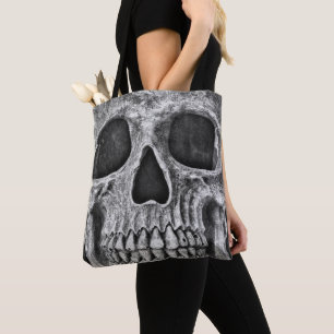 Bolsa Tote Crânio Gótico, Preto E Branco, Grunge Legal