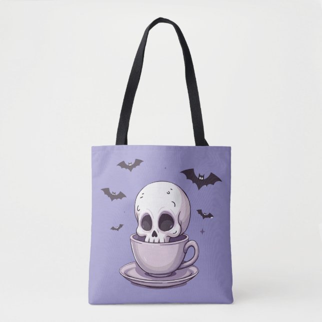 Bolsa Tote Crânio Pastel Goth em Xícara de Chá (Frente)