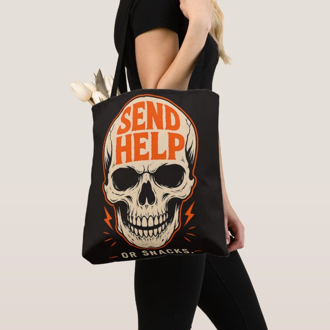 Bolsa Tote Crânio Retro Divertido Mande Ajuda Ou Lanches (Close Up)