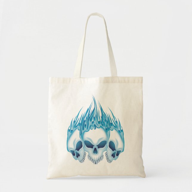 Bolsa Tote Crânios Azuis Flamejantes (Frente)
