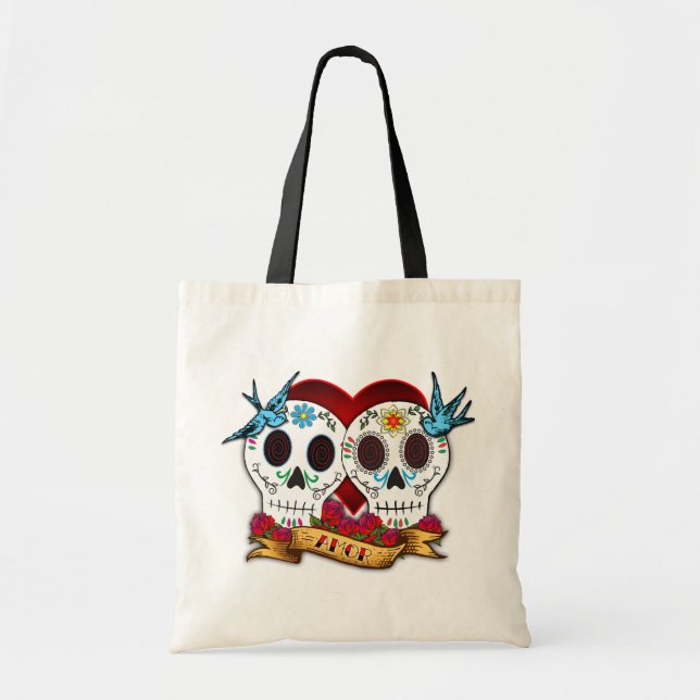 Bolsa Tote Crânios do amor com saco dos Bluebirds (Frente)