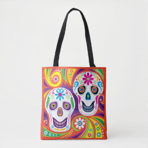Bolsa Tote Crânios Florais Abstratos Vívidos