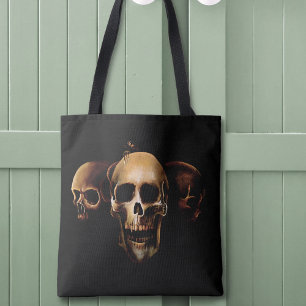 Bolsa Tote Crânios Góticos Sombrios Humanos Trio Preto Criatu