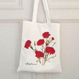 Bolsa Tote Cravo Vermelho Floral Elegante Personalizável