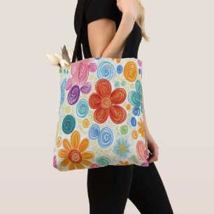 Bolsa Tote Crayon Doodle Daisy Design