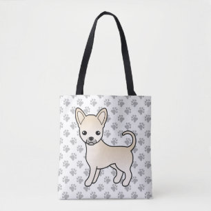 Bolsa Tote Cream Casaco Chihuahua Cartoon Cão e patas