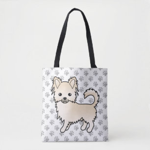 Bolsa Tote Cream Casaco Chihuahua Cartoon Cão e patas
