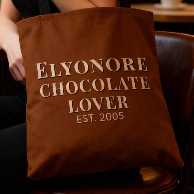 Bolsa Tote Cream Script Name Established Chocolate Lover (Criador carregado)
