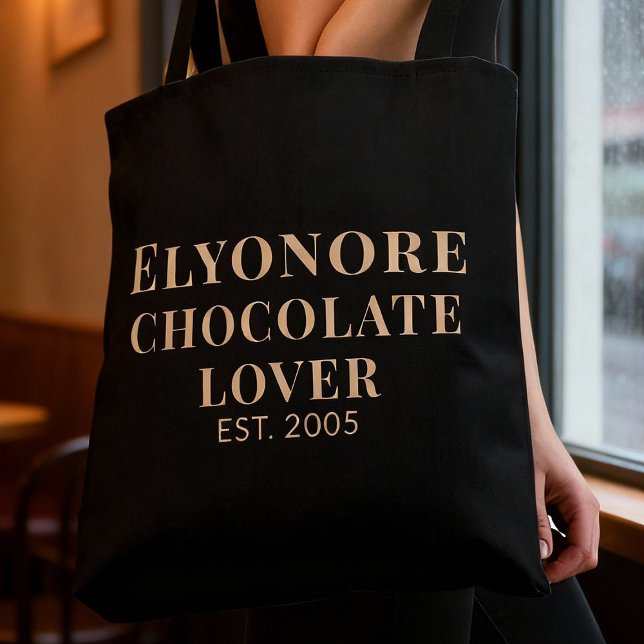 Bolsa Tote Cream Script Name Established Chocolate Lover (Criador carregado)