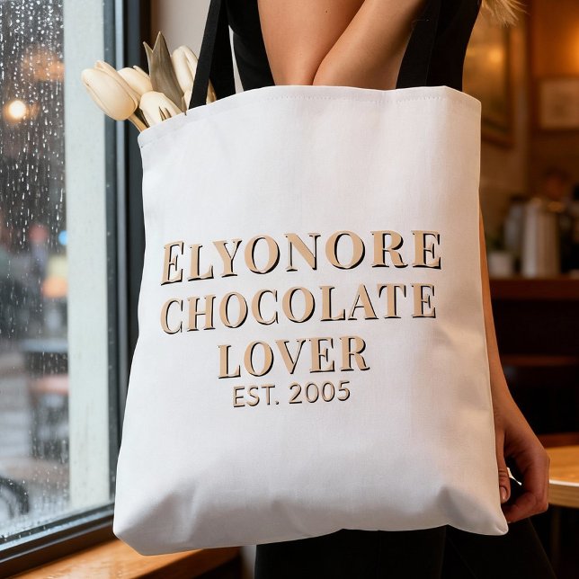 Bolsa Tote Cream Script Name Established Chocolate Lover (Criador carregado)