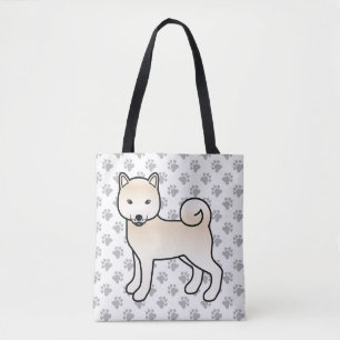 Bolsa Tote Cream Shiba Inu - Cão e patas de desenho