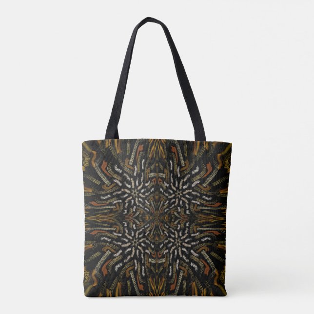 Bolsa Tote Creamy Golden Yellows Raked Pattern On Black (Verso)