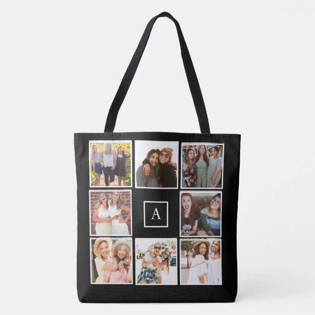Bolsa Tote Create your own 8 Photo Collage Monochrome (Frente)