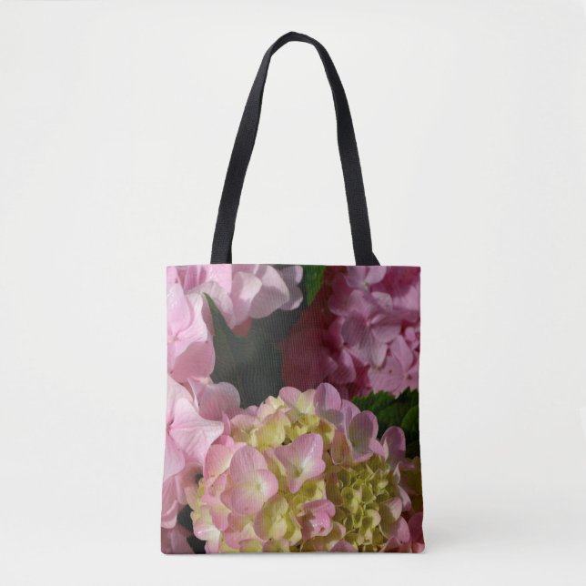 Bolsa Tote Creme cor-de-rosa Hydrangeas amarelas cor-de-rosa  (Frente)