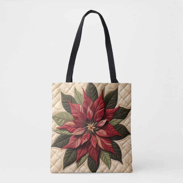 Bolsa Tote Creme de Poinsettia de Padrão Incluso (Frente)