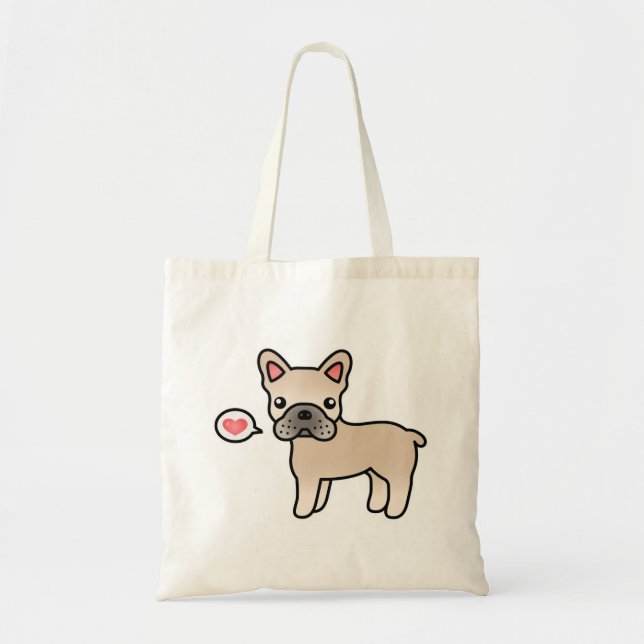 Bolsa Tote Creme Desenho Animado Amor Bulldog Francês (Frente)