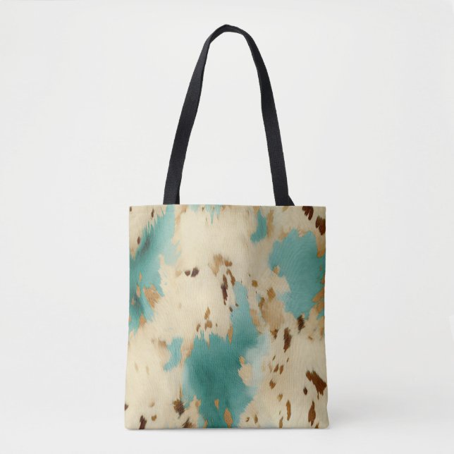 Bolsa Tote Creme Dourado Turquoise Cowhide Animal (Frente)