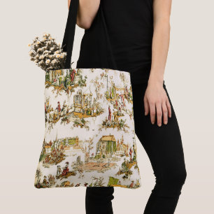 Bolsa Tote Creme francês Toile Chinoiserie Estilo Russo