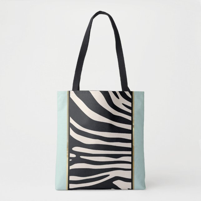 Bolsa Tote Creme, horta verde e zebra preta (Frente)