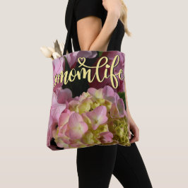 Bolsa Tote Creme rosa Hydrangeas amarelas cor-de-rosa floral 