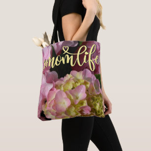Bolsa Tote Creme rosa Hydrangeas amarelas cor-de-rosa floral 