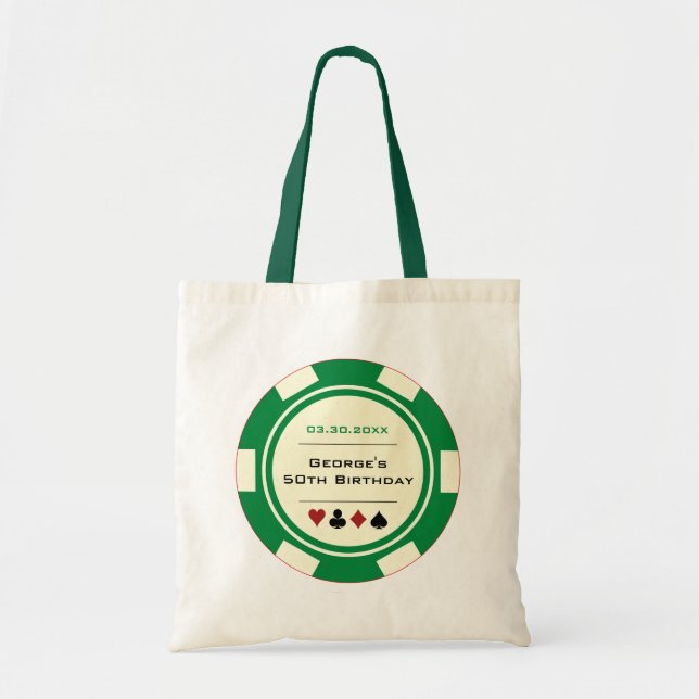 Bolsa Tote Creme Verde Las Vegas Casino Poker Chip Birthday (Frente)