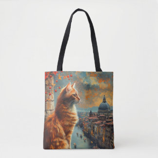 Bolsa Tote Crepúsculo em Veneza | Gato Laranja num Canal
