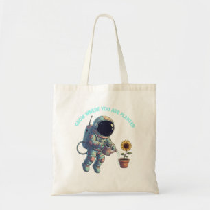 Bolsa Tote "Cresça Onde Você Está Plantado" Astronauta Retro 