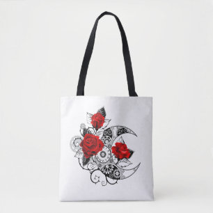 Bolsa Tote Crescente Mecânico com Rosas vermelhas