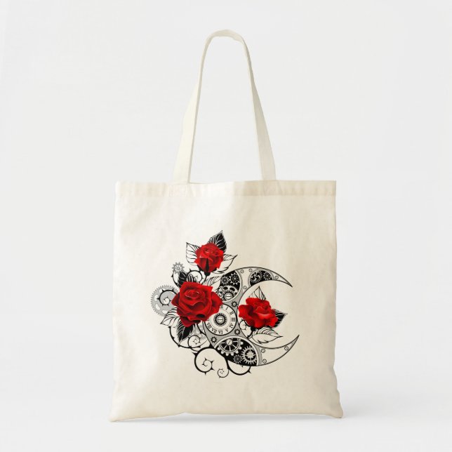 Bolsa Tote Crescente Mecânico com Rosas Vermelhas (Frente)