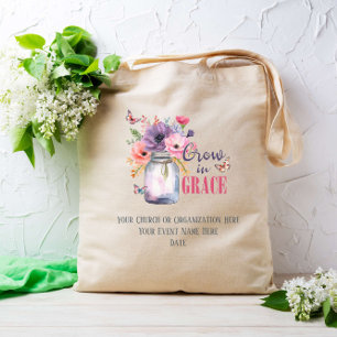 Bolsa Tote Crescer Em Grace Mason Jar Bíblia Personalizada Na