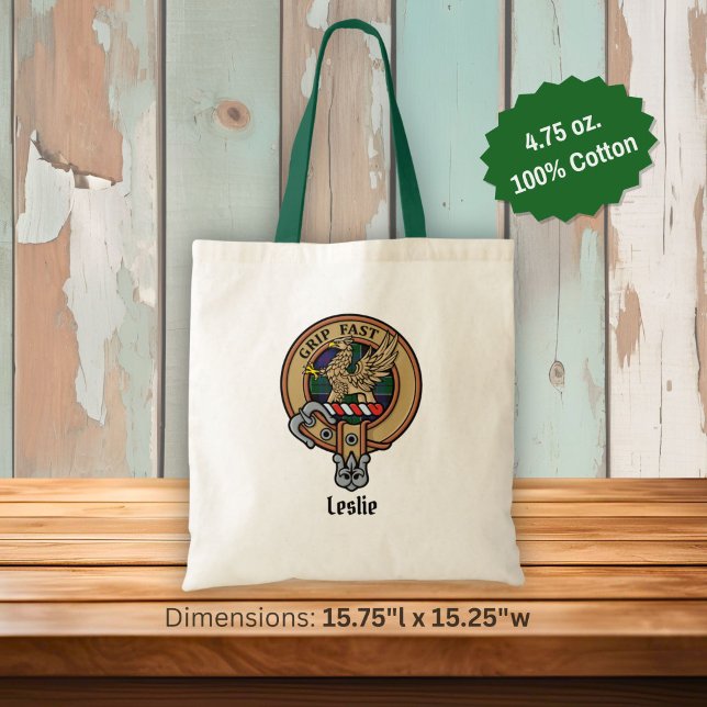 Bolsa Tote Crest do Clã Leslie sobre Tartan de Caça (Criador carregado)