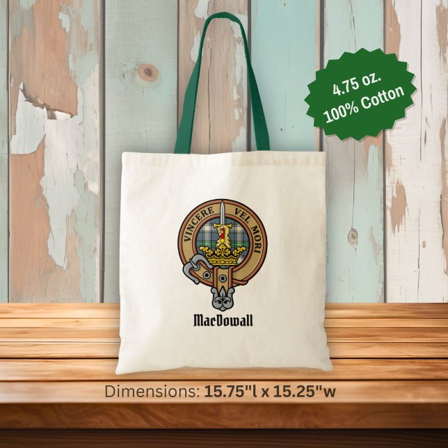 Bolsa Tote Crest do Clã MacDowall sobre Tartan (Criador carregado)