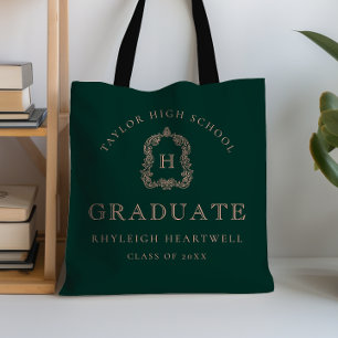 Bolsa Tote Crest Monograma Rosa Verde Escuro Graduação